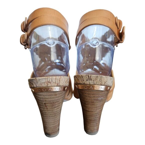 Coach Adrienn Vacchetta Camel Tan High Heel Gladiator Sandals Size 6.5 - Picture 5 of 9